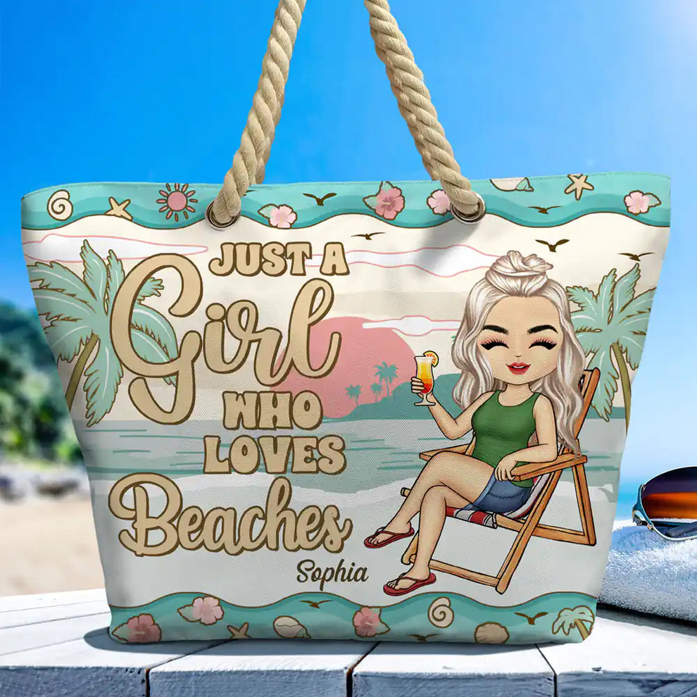 Personalized Just A Girl Who Loves Beaches beach bag, main view
