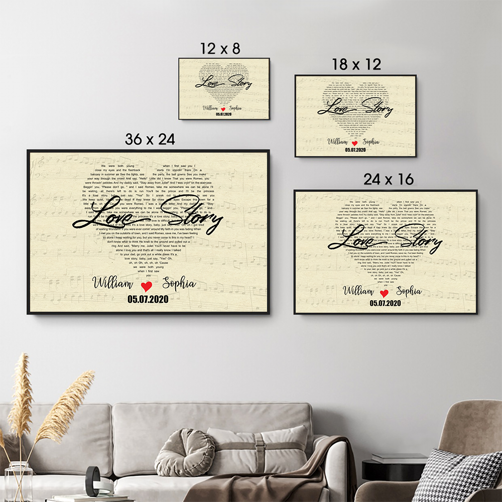 Custom Heart Shaped Song Lyrics - Personalized Poster/Canvas Print - Gift For Her/Him, Husband/Wife, Couples on Anniversary, Valentine's Day