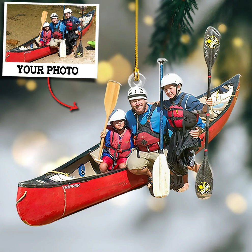 Custom Photo Kayak Christmas Ornament, Personalized Gift with custom shaped acrylic ornament, main view