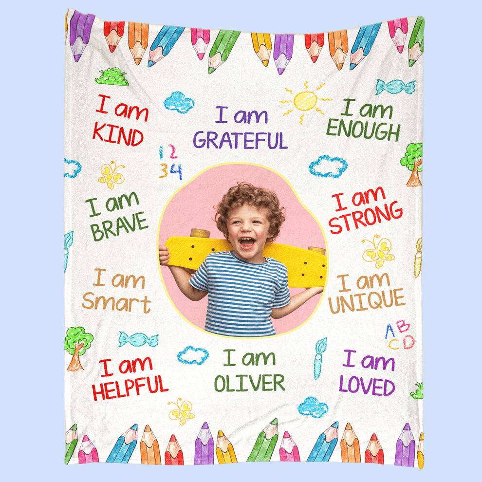 Personalized I Am Kind Smart Loved Affirmations Kid Blanket fleece blanket, product with name options