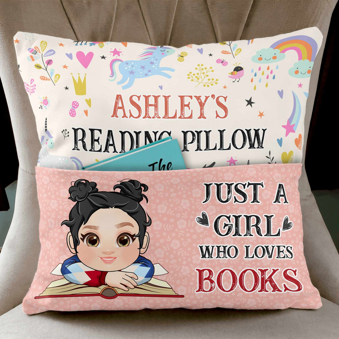 My Reading Pillow Reading Kids - Personalized Pocket Pillow - Gift For Kids, Book Lovers, Bookworms, Readers