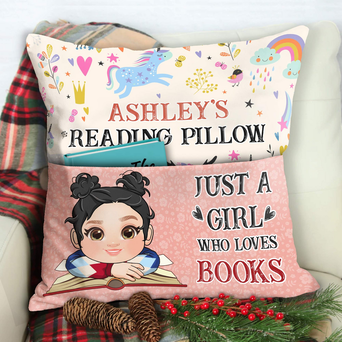 My Reading Pillow Reading Kids - Personalized Pocket Pillow - Gift For Kids, Book Lovers, Bookworms, Readers
