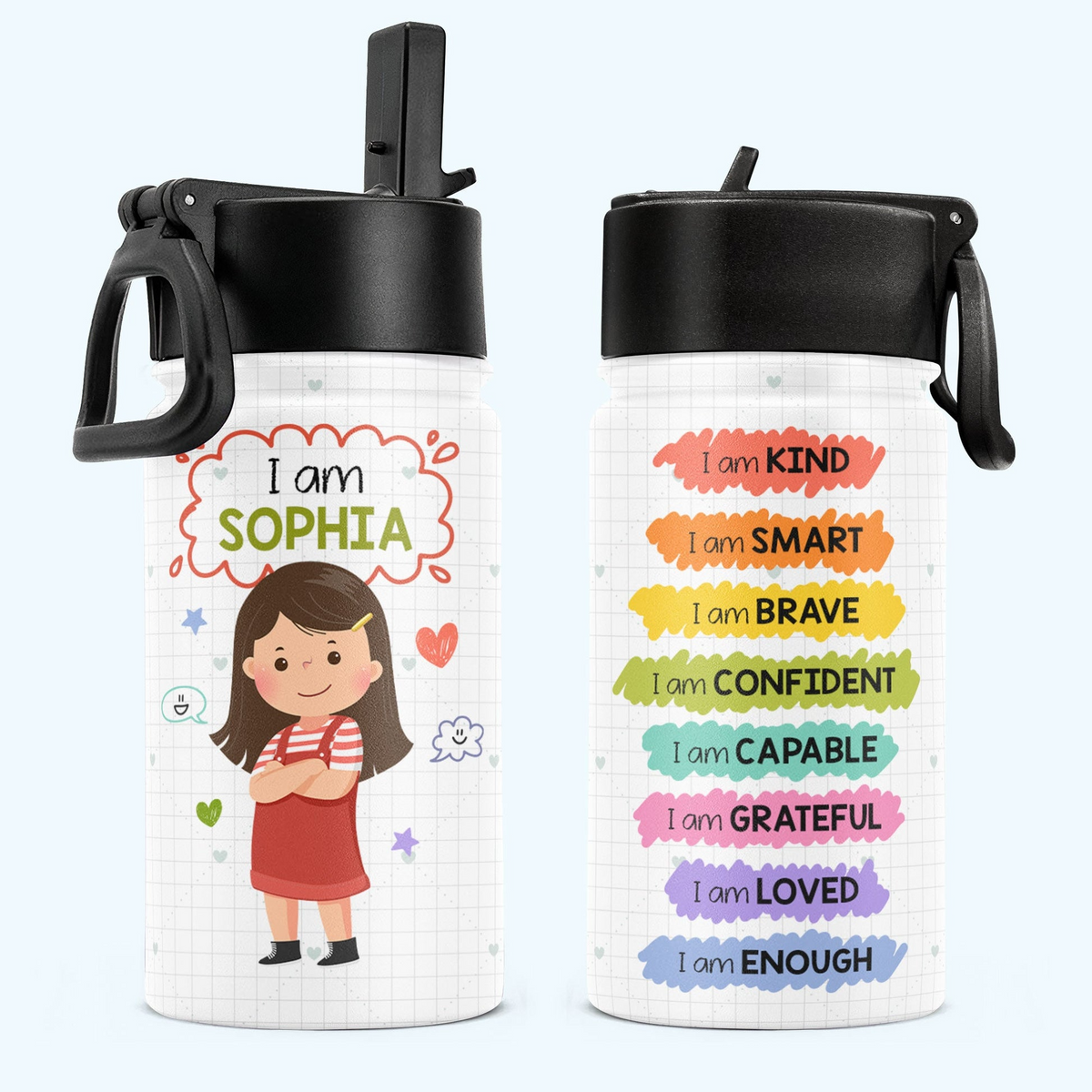 I am Kind Smart Brave - Personalized Kids Stainless Steel Water Bottle - Custom Gift For Back To School, First Day of School - Student, Son, Daughter | Kindergarten, Pre-K, Preschool