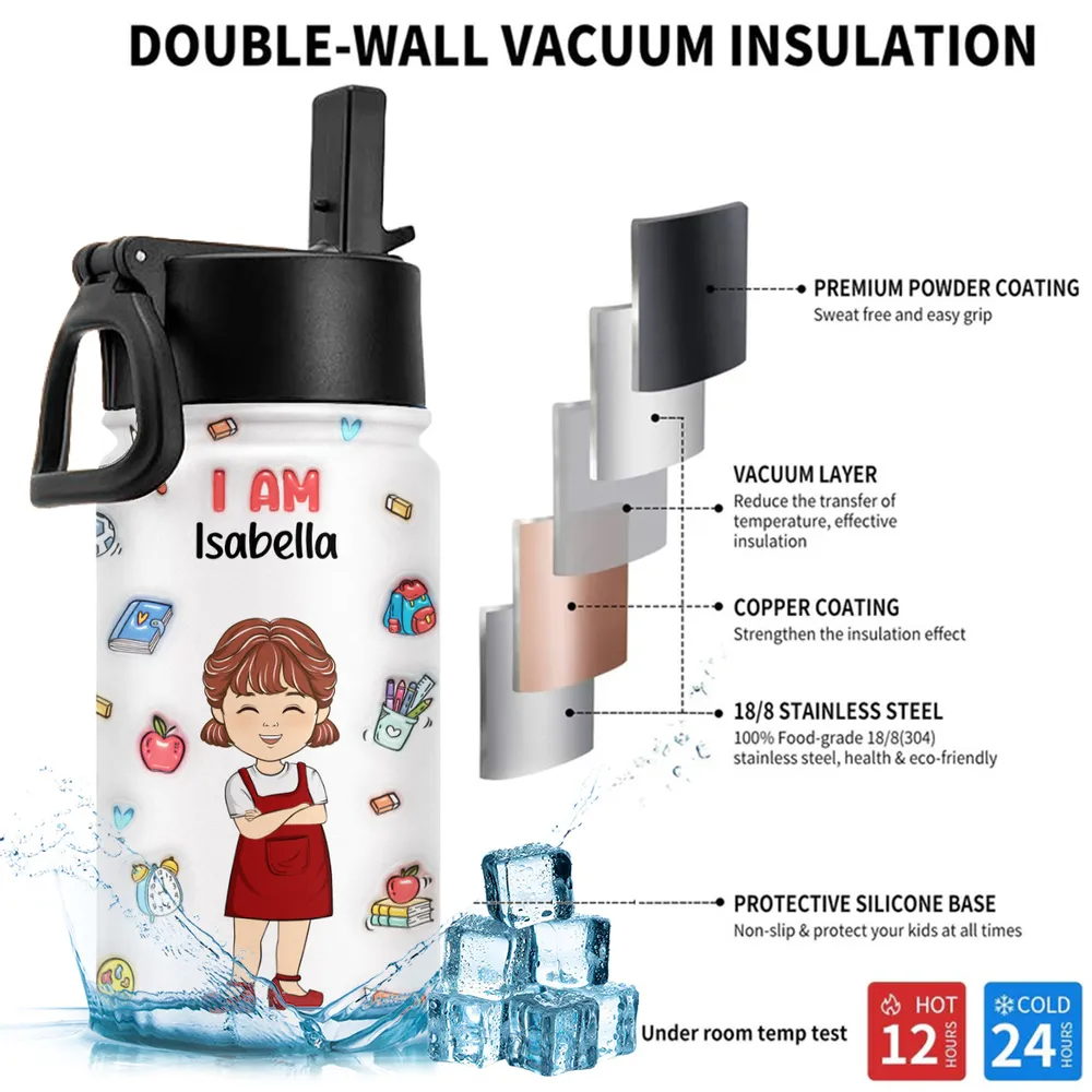 Kind Smart Loved - Personalized Kids Stainless Steel Water Bottle - Custom Gift For Back To School, First Day of School - Student, Son, Daughter | Kindergarten, Pre-K, Preschool