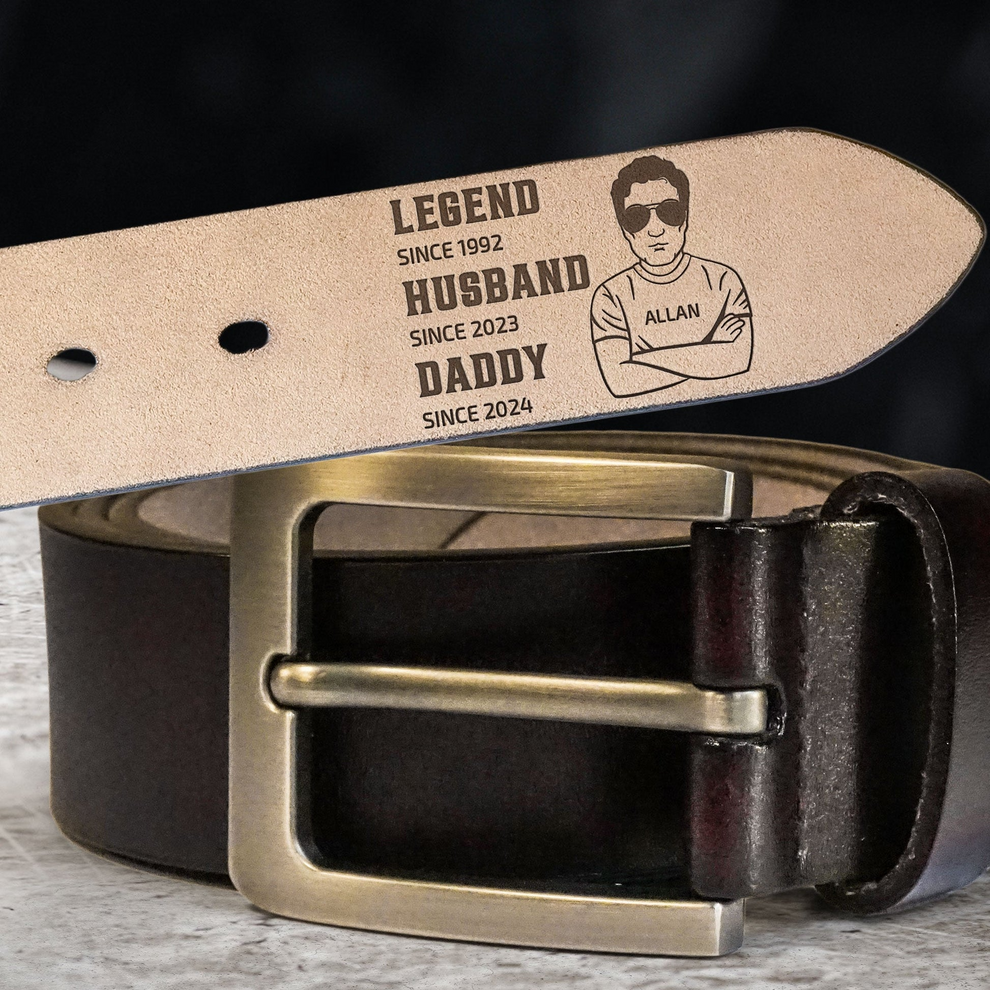 Legend Husband Daddy - Personalized Engraved Leather Belt - Gift for Dad, Daddy, Grandpa, Father's Day, Birthday