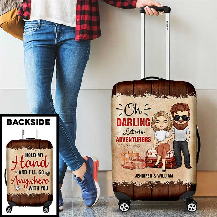 Darling, Let's Be Adventurers - Personalized Custom Luggage Cover - Gift For Couples, Husband, Wife, Traveling Lovers