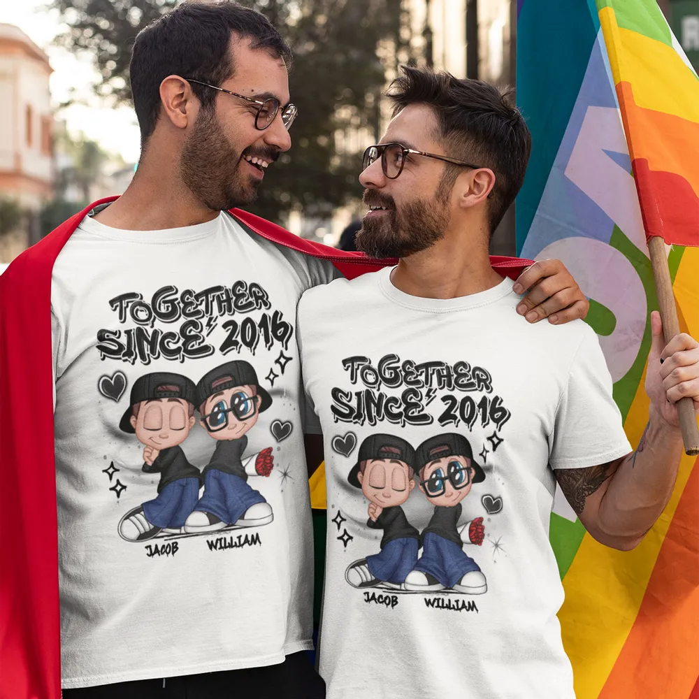 LGBT Y2K Couple Personalized Custom T Shirt -  Gift For Her/Him, Husband/Wife, Couples on Anniversary, Pride Month