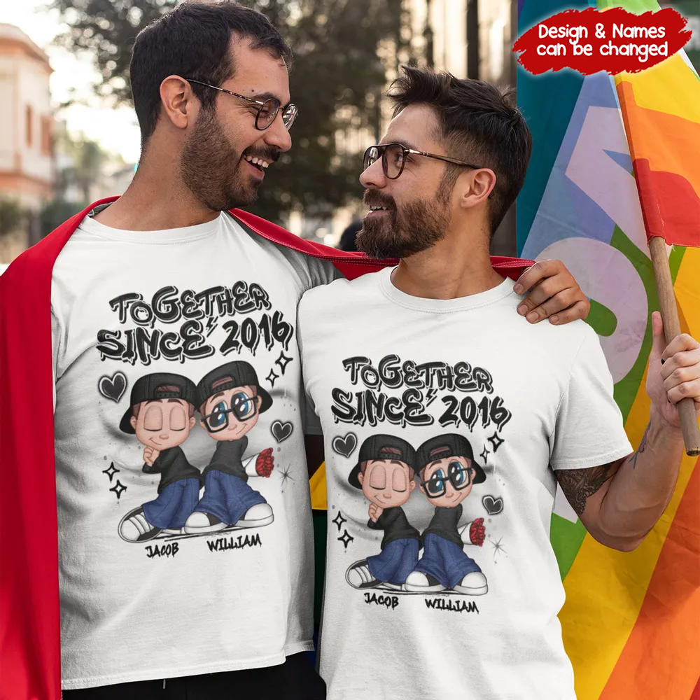 LGBT Y2K Couple Personalized Custom T Shirt - Gift For Her/Him, Husband/Wife, Couples on Anniversary, Pride Month