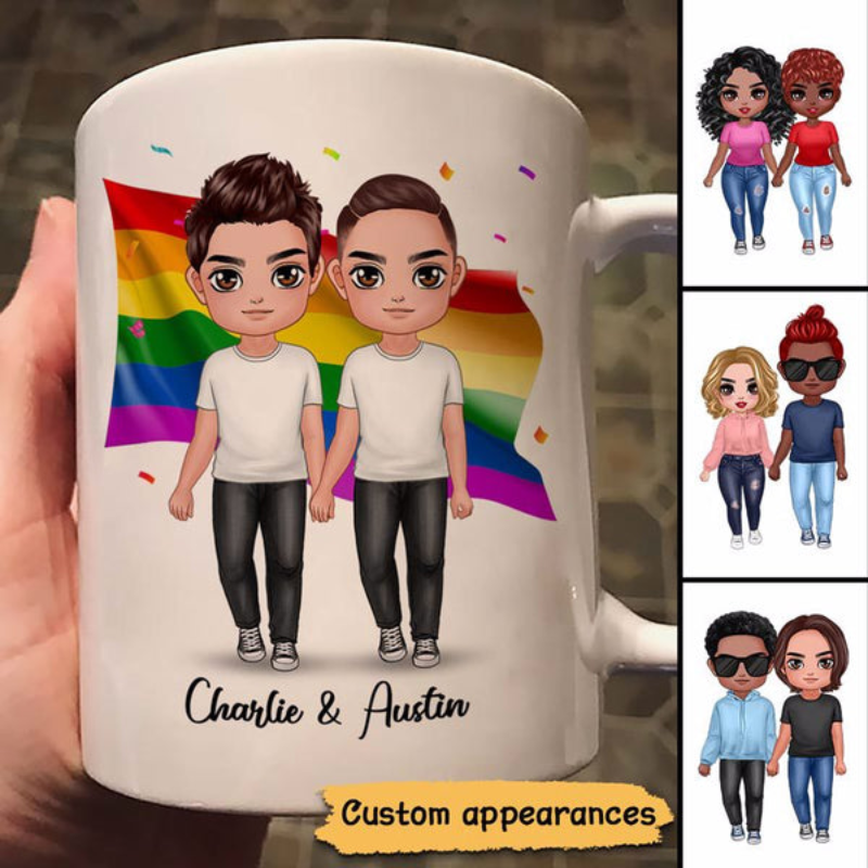 LGBT Doll Couple Standing - Personalized Custom Mug - Gift For Pride Month, Valentine, Anniversary, Husband, Wife, Girlfriend, Boyfriend, Her/Him