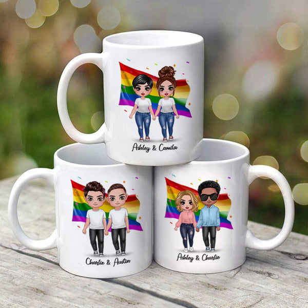 LGBT Doll Couple Standing - Personalized Custom Mug - Gift For Pride Month, Valentine, Anniversary, Husband, Wife, Girlfriend, Boyfriend, Her/Him