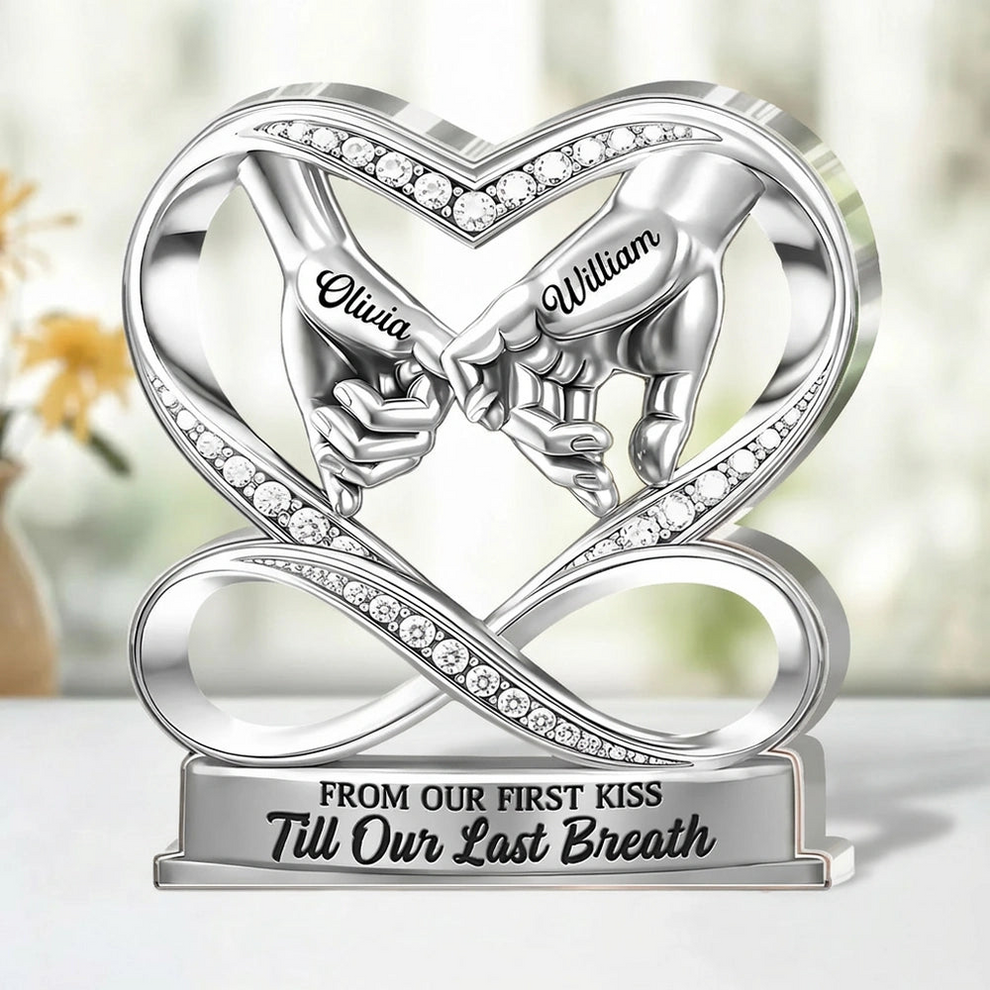Personalized Linked By Love Pinky Promise Hands Couple acrylic plaque, main view