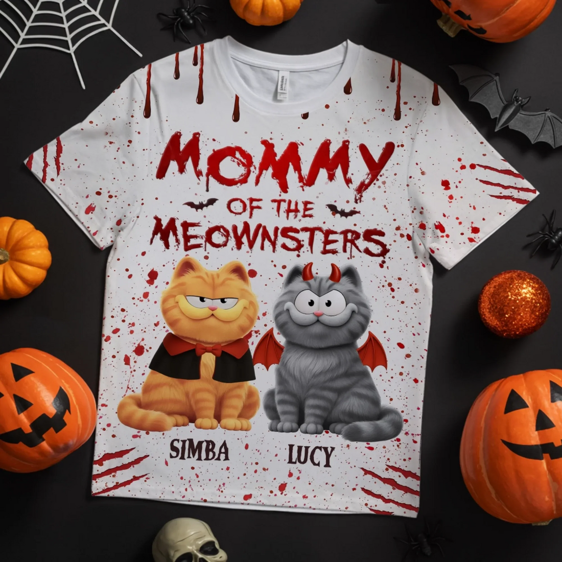 Halloween Living That Meownster Mom Life personalized all-over print t-shirt, alternate view 4