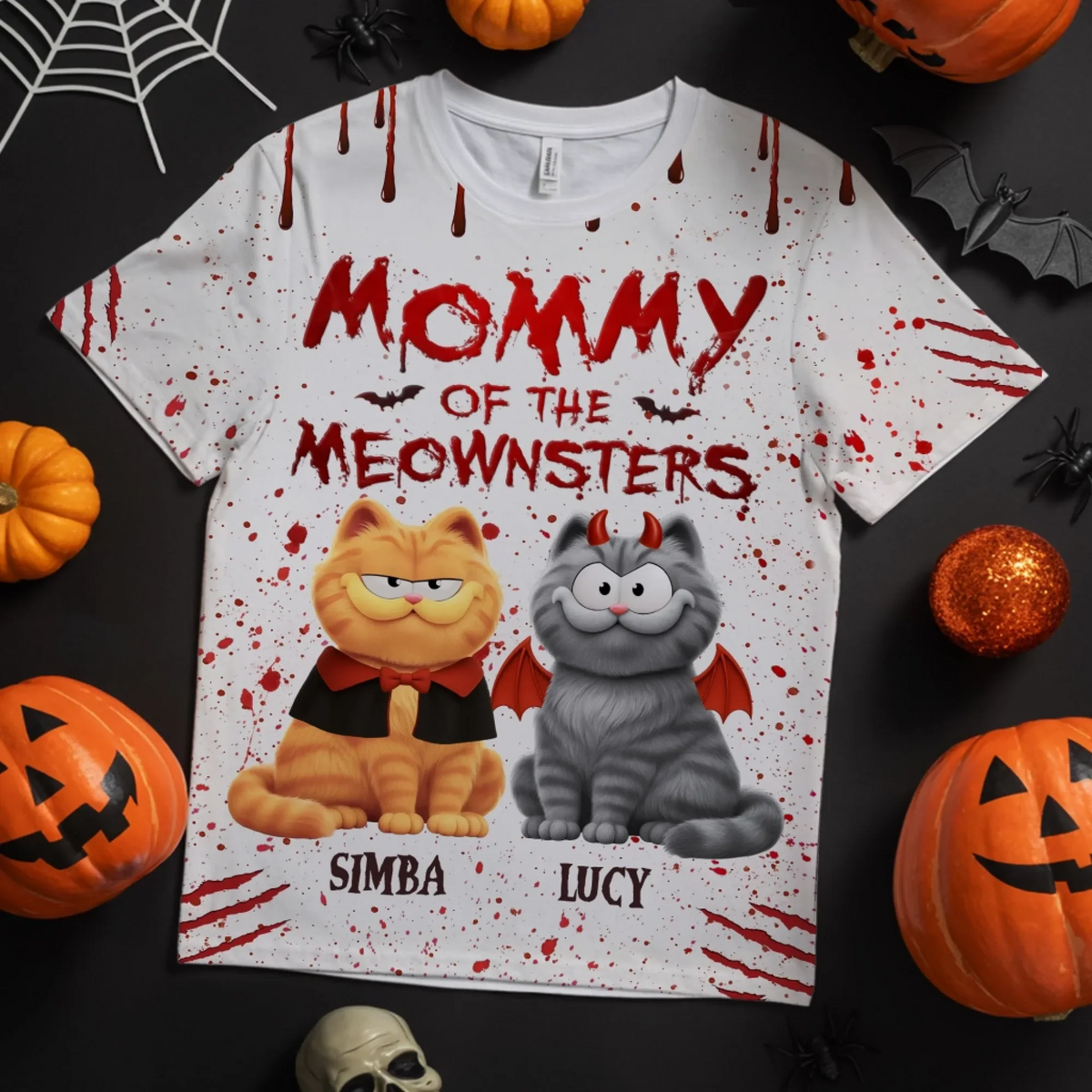 Halloween Living That Meownster Mom Life - Personalized All-Over Print T-Shirt - Halloween Gift for Cat Lovers, Cat Mom, Cat Dad