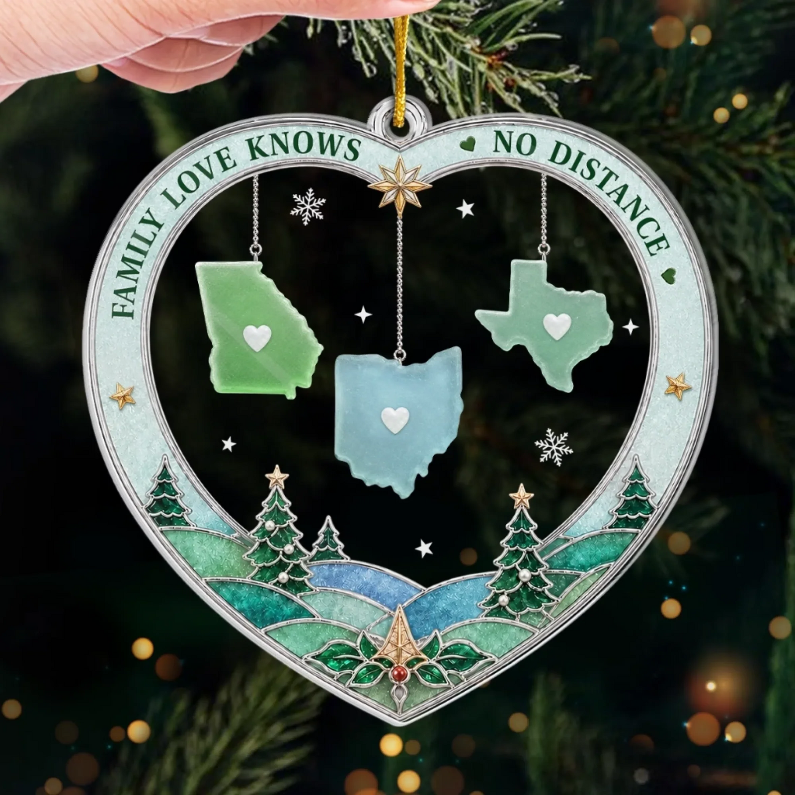 Long Distance Connected By Heart Never Apart - Personalized Custom Shaped Acrylic Ornament - Christmas Gifts For Long Distance Family, Mom, Dad, Brother, Sister