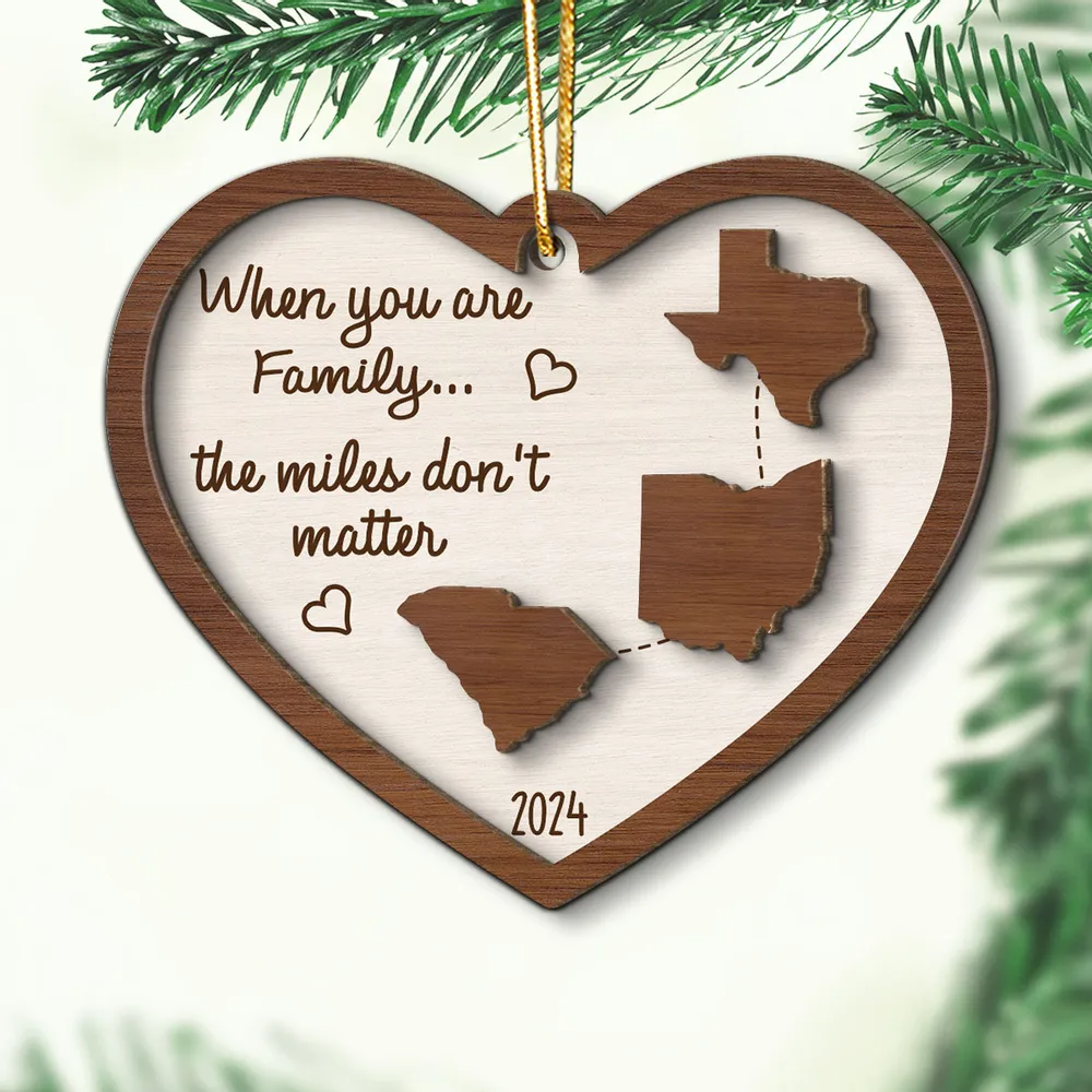 Miles Apart Long Distance Family Friendship State Map 2 layers custom shaped wooden ornament, alternate view 3