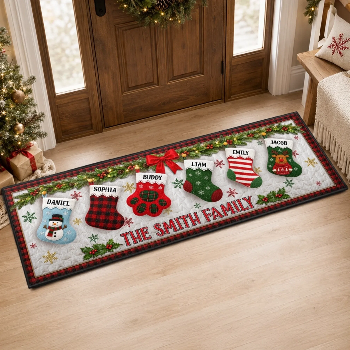 Love Brings Us Home - Personalized Runner Rug - Christmas Gifts For Family, Mom, Dad, Brother, Sister
