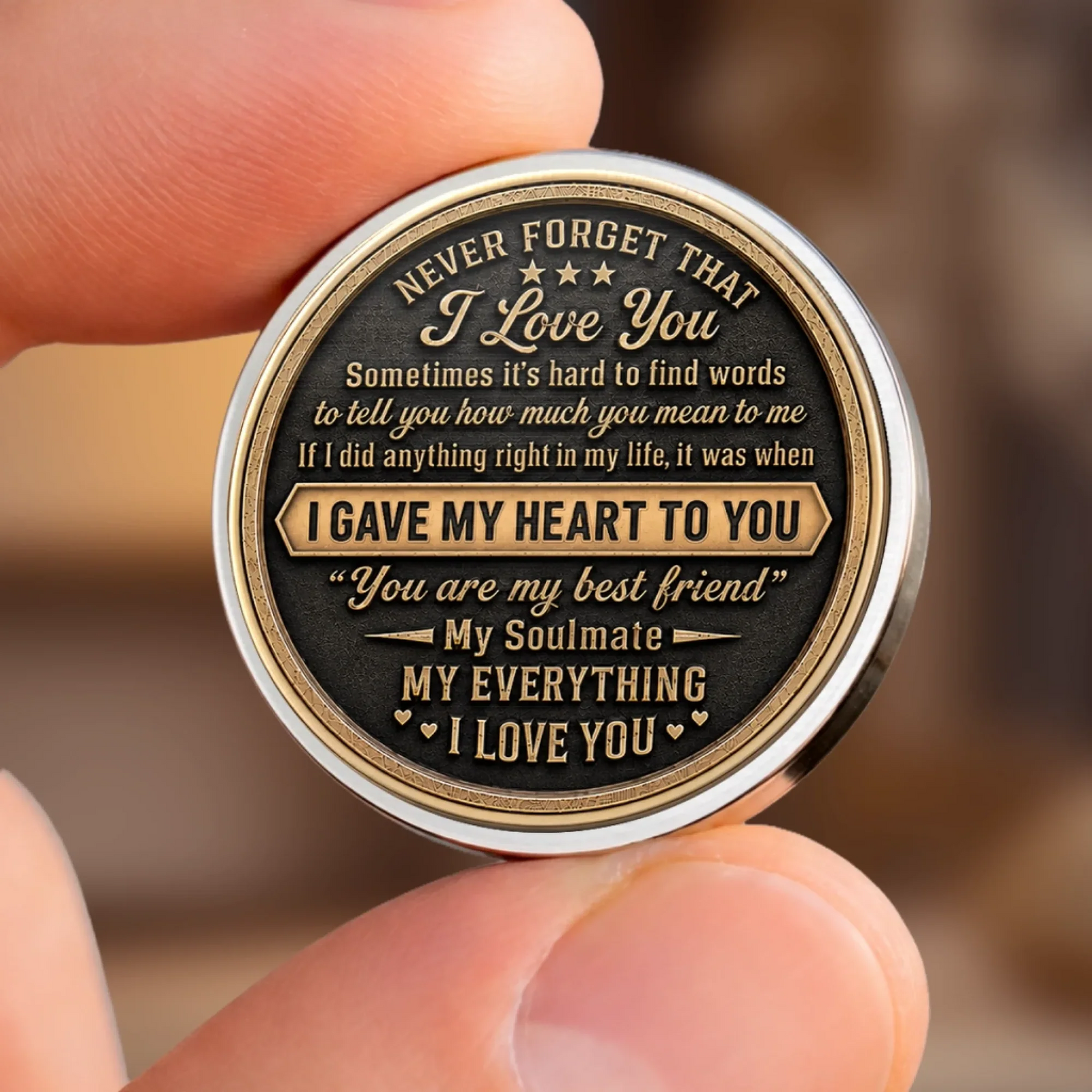 Love Token Lasts Forever - Personalized Leather Pocket Hug - Gift For Her/Him, Husband/Wife, Couples on Anniversary, Valentine's Day