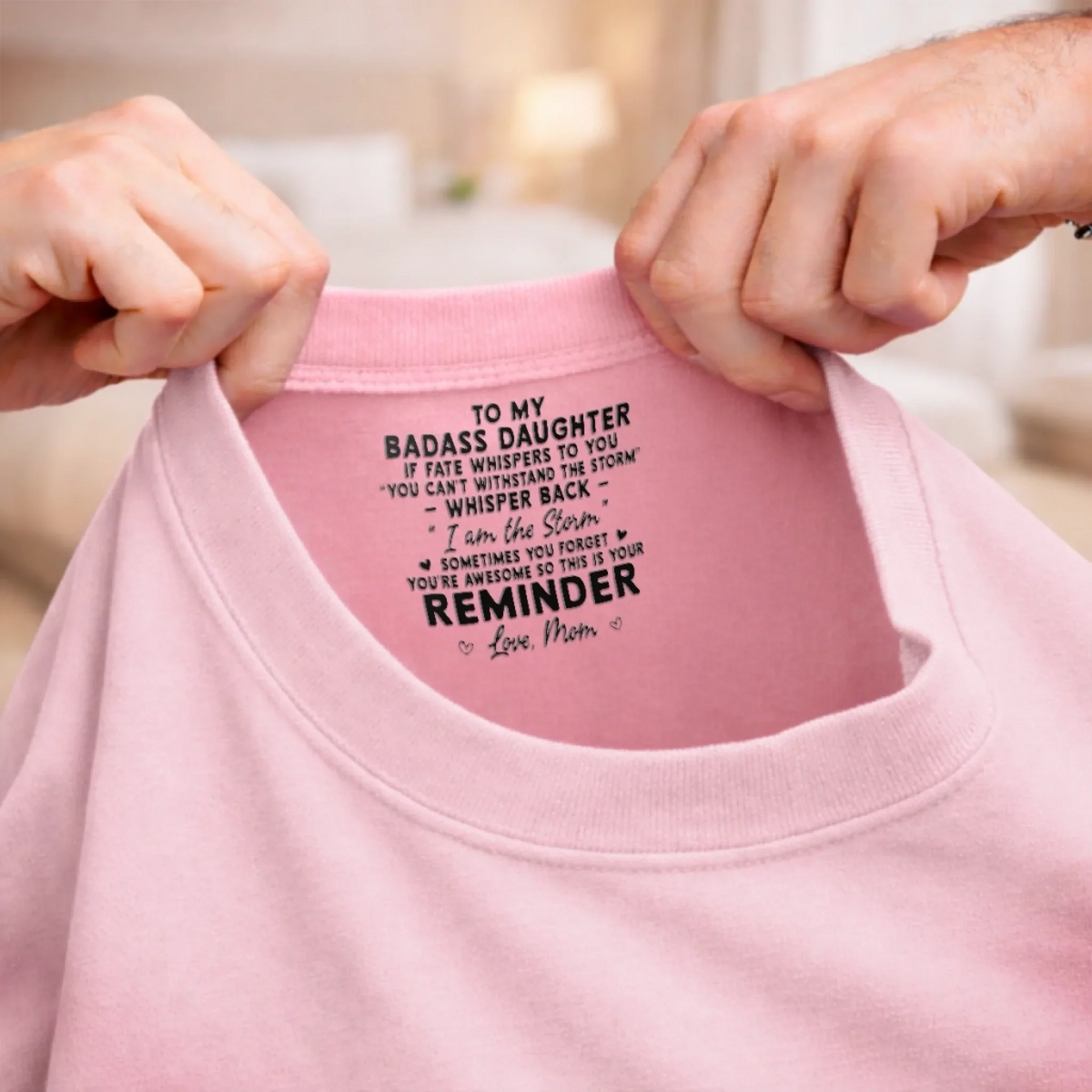 Loved Beyond Words For Daughter- Personalized Custom Inside Neck Print T-Shirt - Birthday Gifts For Daughter, Granddaughter