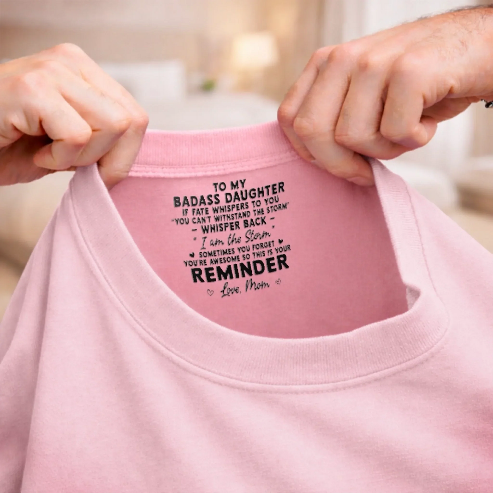 Loved Beyond Words For Daughter- Personalized Custom Inside Neck Print T-Shirt - Birthday Gifts For Daughter, Granddaughter