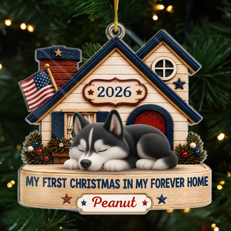 Loved In Forever Home Dog, Cat Lovers - Personalized Custom Shaped Acrylic Ornament - Christmas Gift for Dog Lovers, Cat Lovers, Pet Lovers