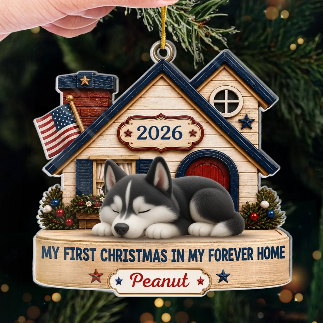 Loved In Forever Home Dog, Cat Lovers - Personalized Custom Shaped Acrylic Ornament - Christmas Gift for Dog Lovers, Cat Lovers, Pet Lovers