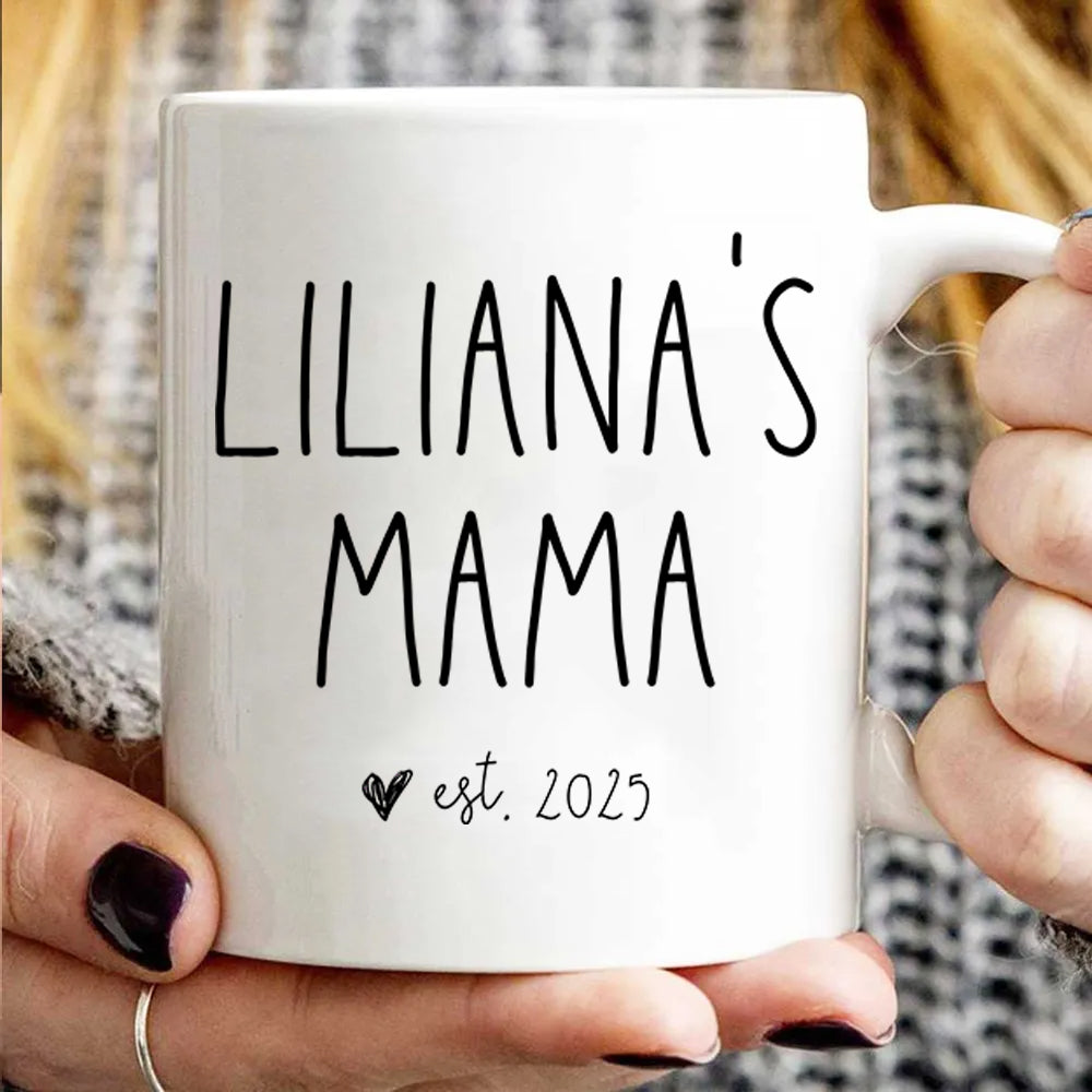 Mom, Mama EST - Personalized Custom Mug - First Mother's Day Gifts, First Time Mom Gifts, New Parent Gifts