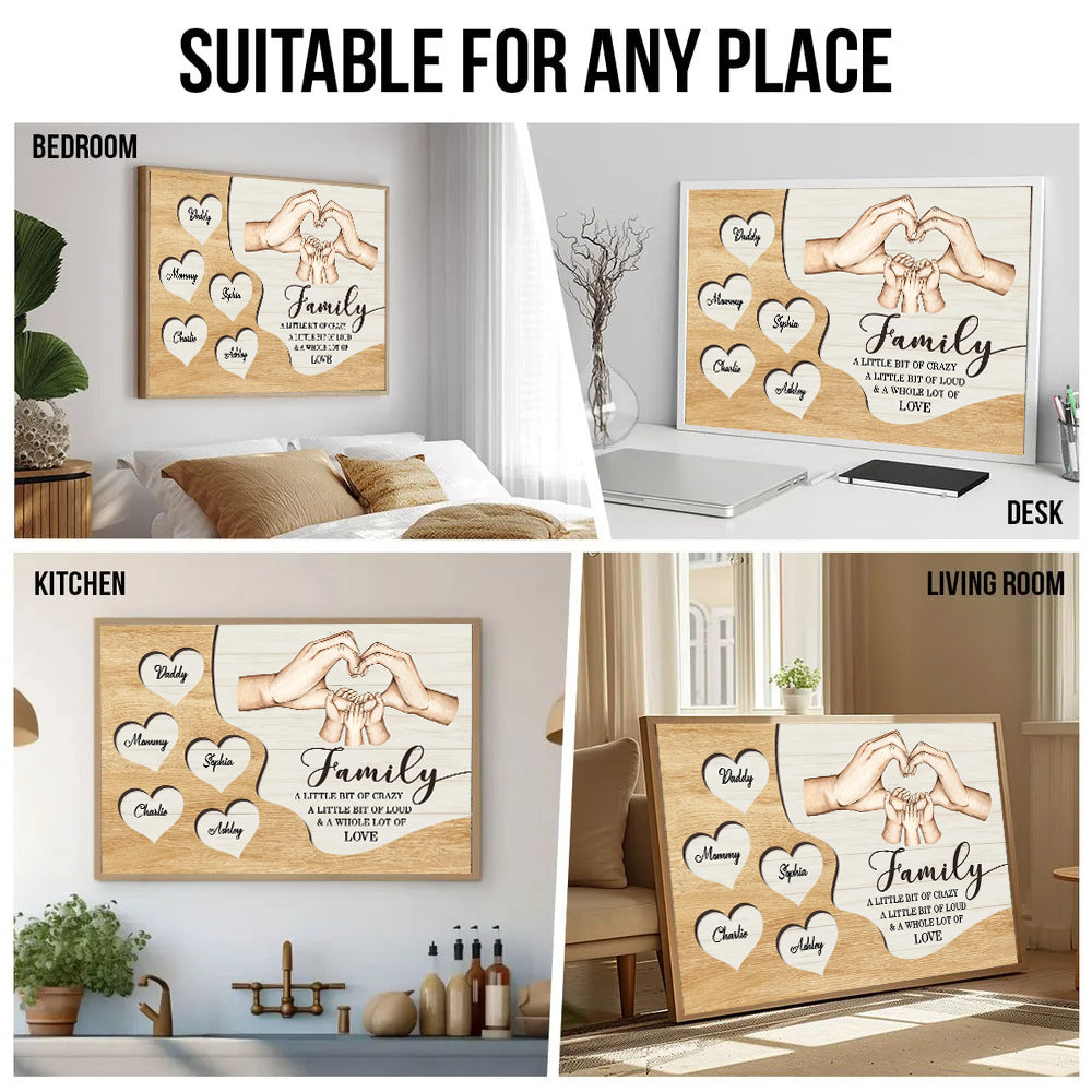Personalized Family Hands A Whole Lot Of Love canvas print, room placement ideas for bedroom, desk, kitchen and living room