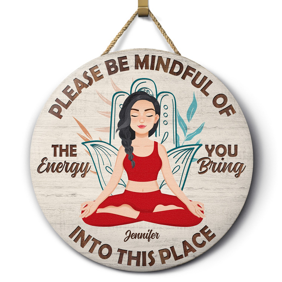 Personalized Please Be Mindful round wood sign, main view