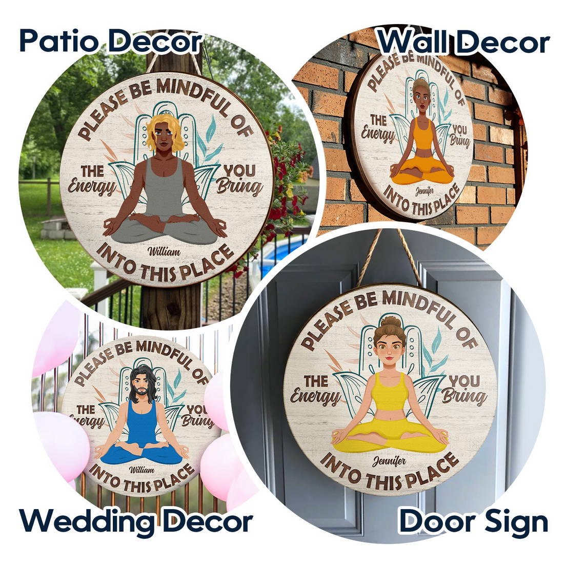 Personalized Please Be Mindful round wood sign, alternate view 4