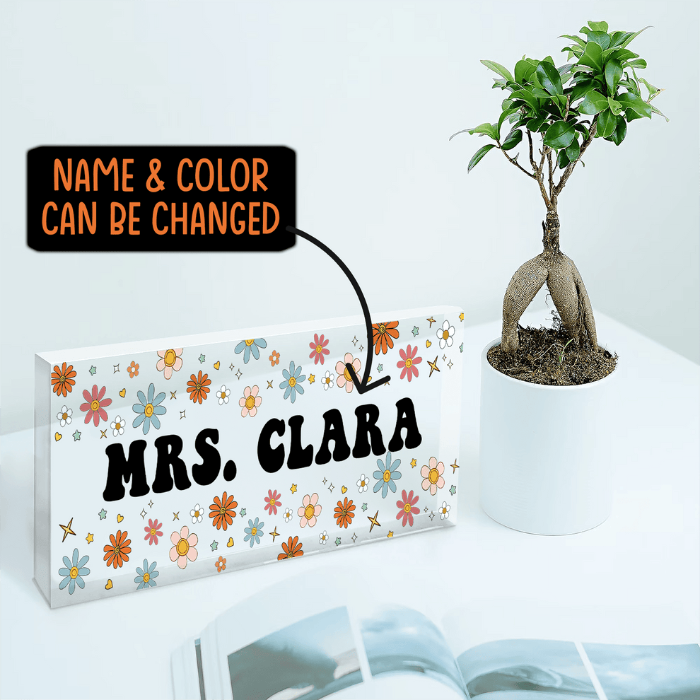 Personalized Flower Teacher Name acrylic plaque, main view