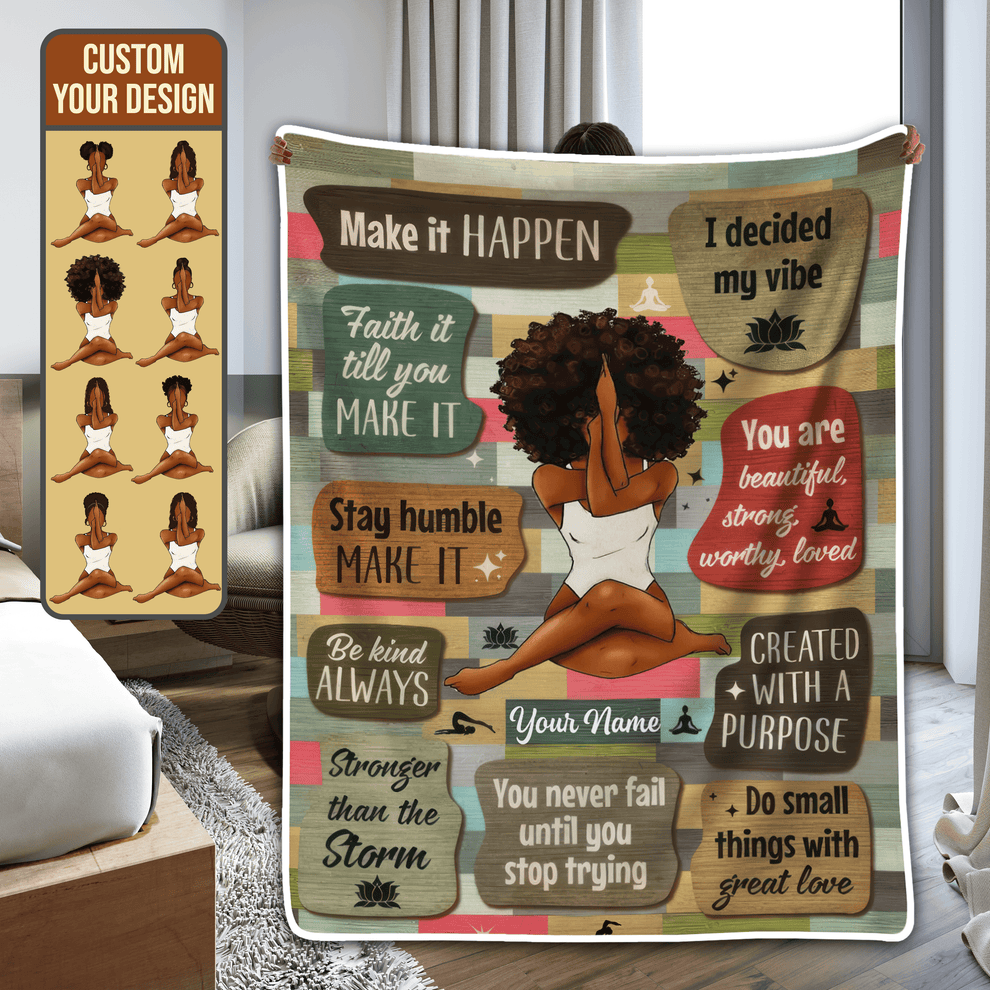 Personalized I Am Black Woman fleece blanket, product with name options