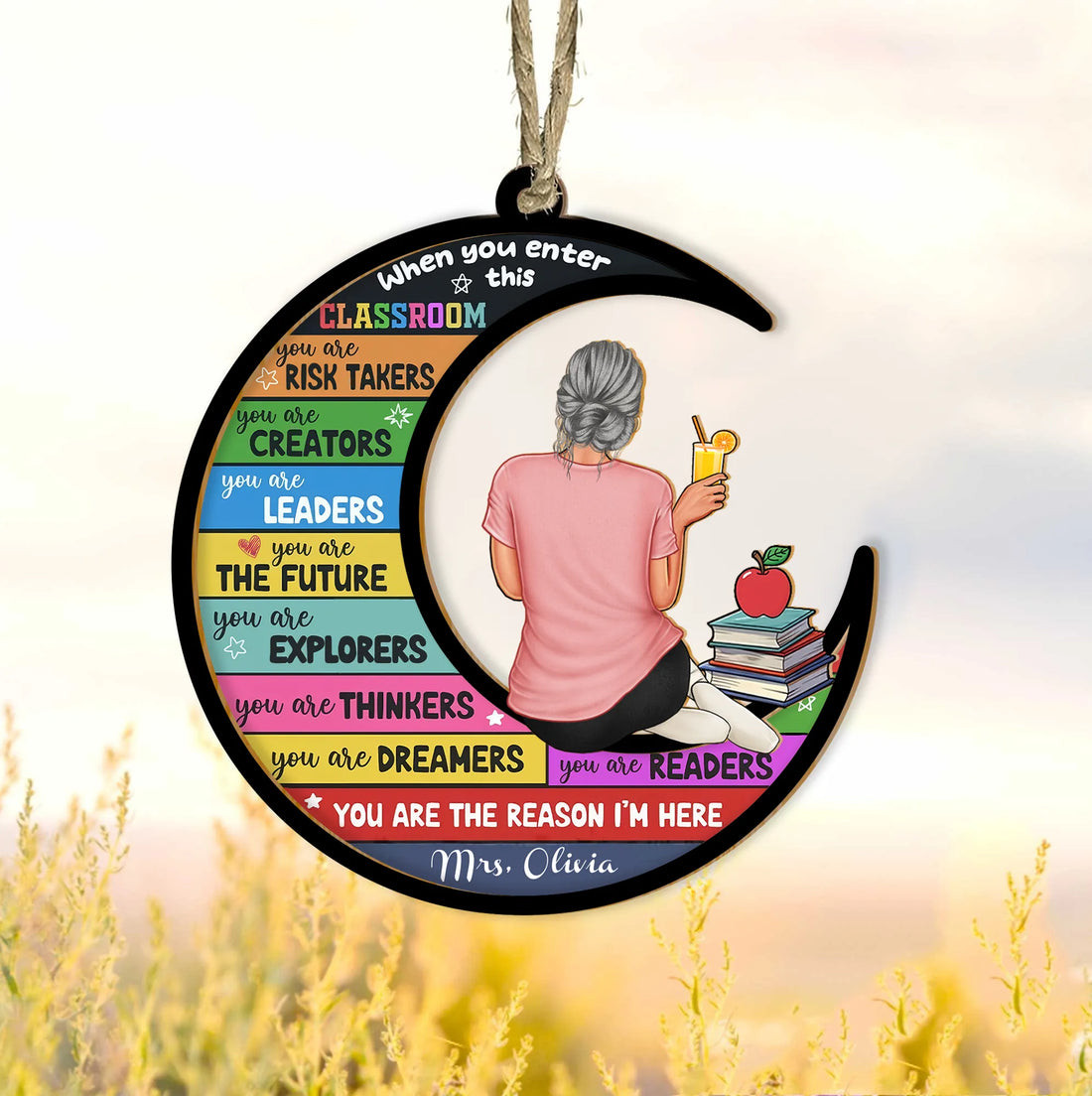 Personalized Teacher Appreciation Suncatcher Ornament, Custom, alternate view 2
