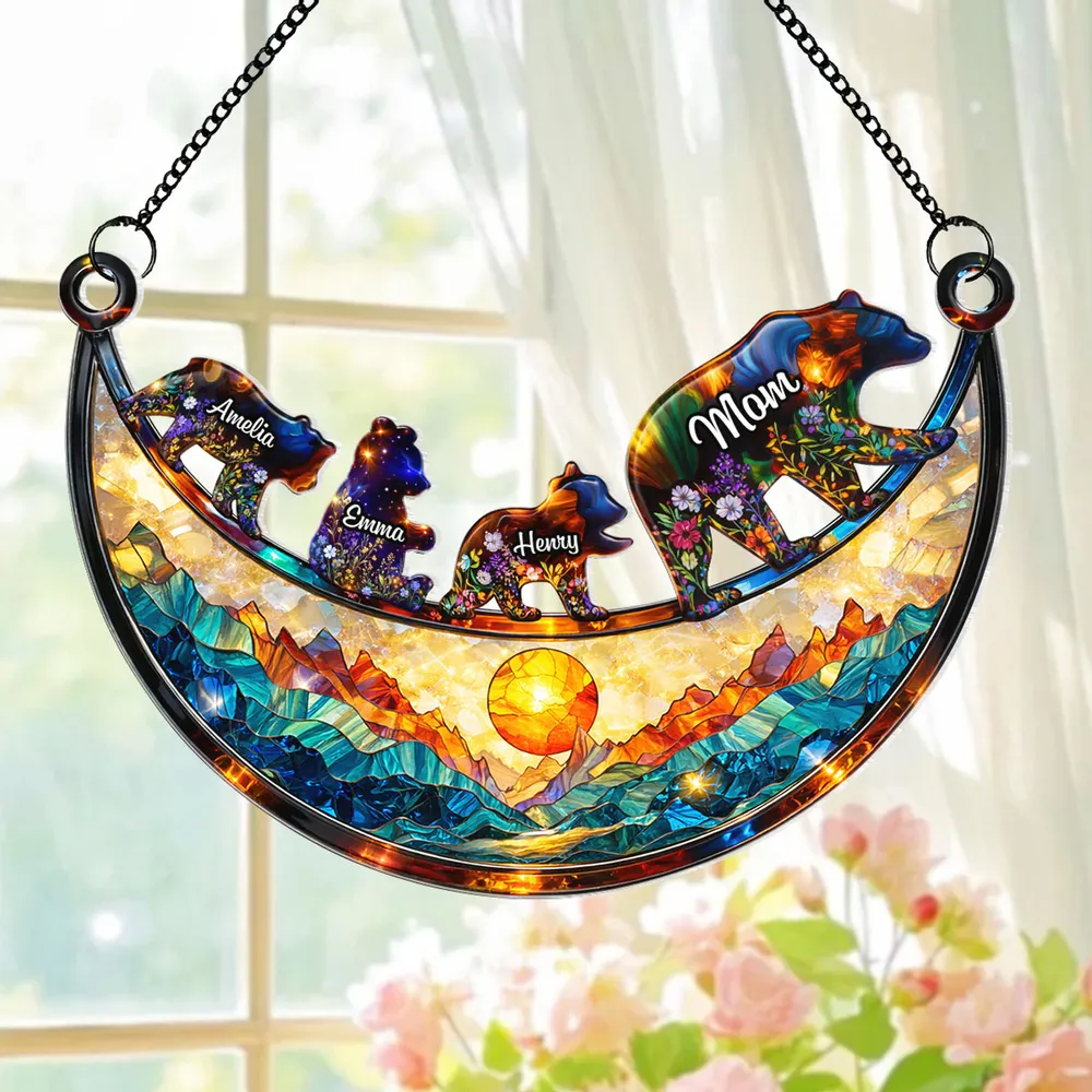 Custom Mama Bear personalized suncatcher ornament, alternate view 2