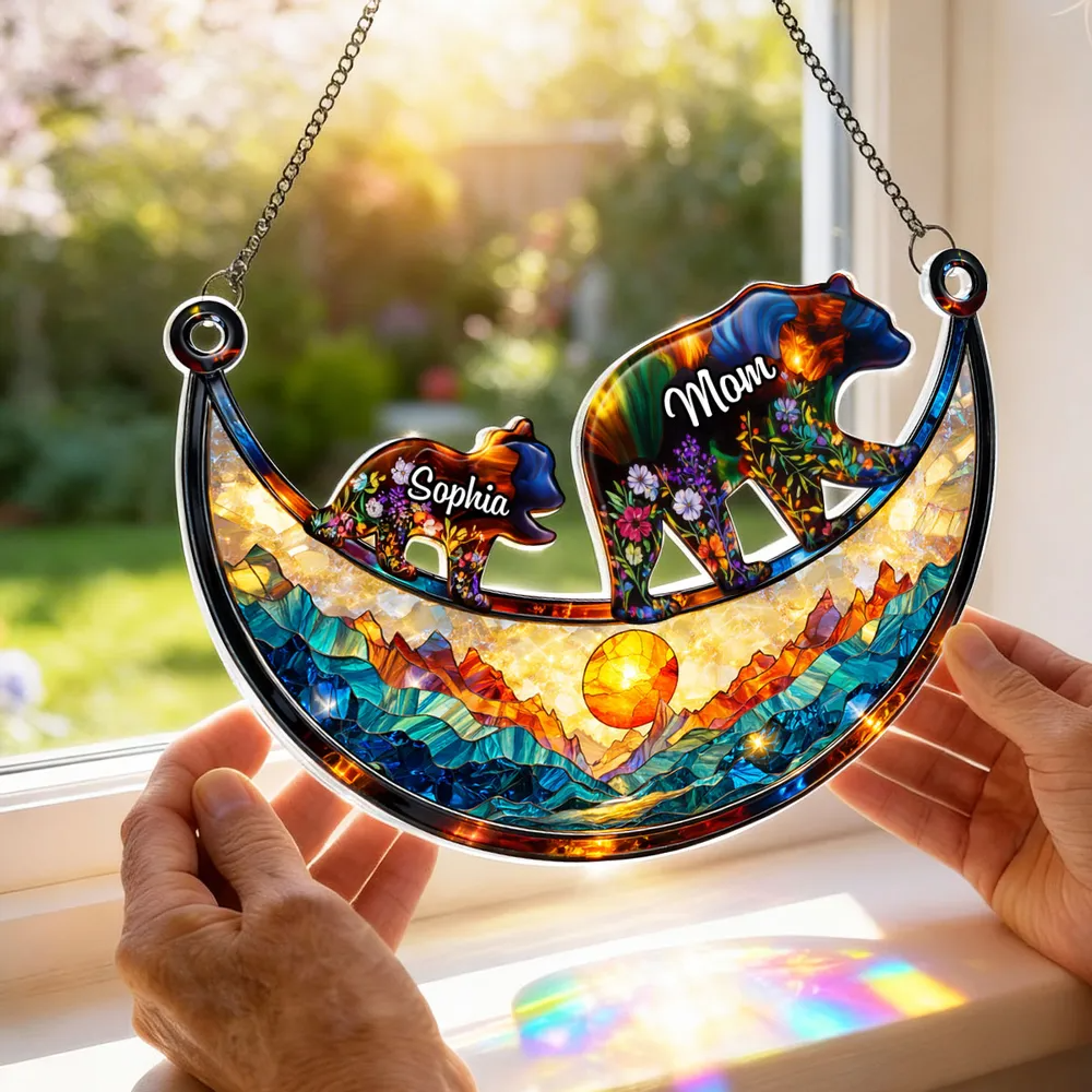 Custom Mama Bear - Personalized Window Hanging Suncatcher Ornament - Mother's Day Gift For Mom, Mama, Mommy