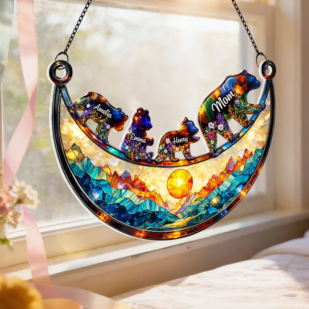 Custom Mama Bear personalized suncatcher ornament, alternate view 5