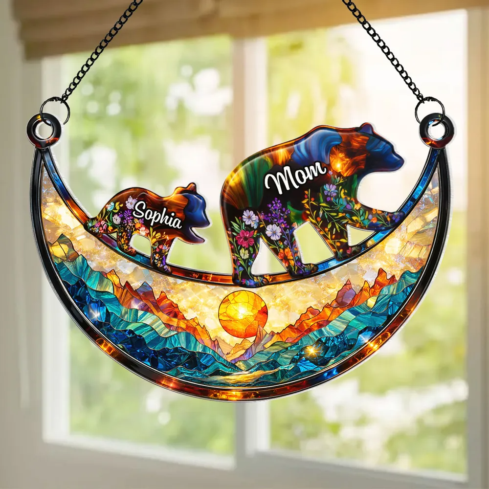 Custom Mama Bear personalized suncatcher ornament, alternate view 3