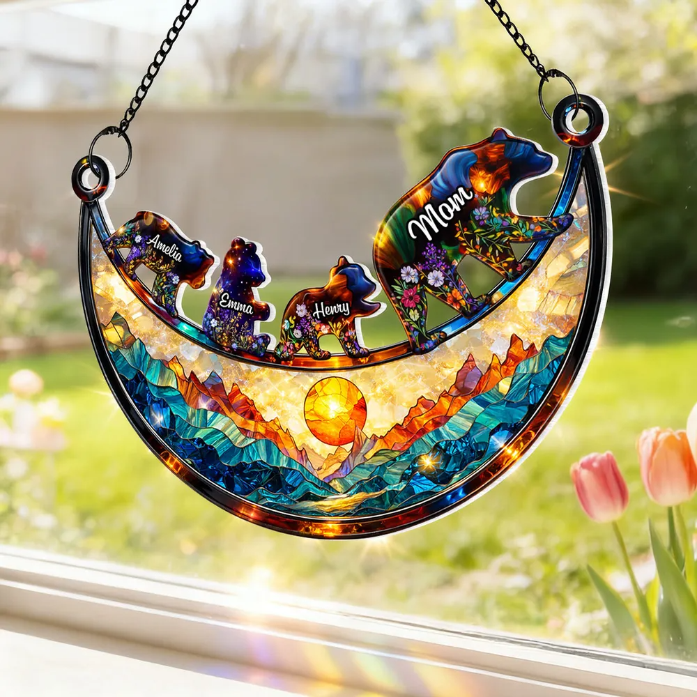 Custom Mama Bear personalized suncatcher ornament, alternate view 4