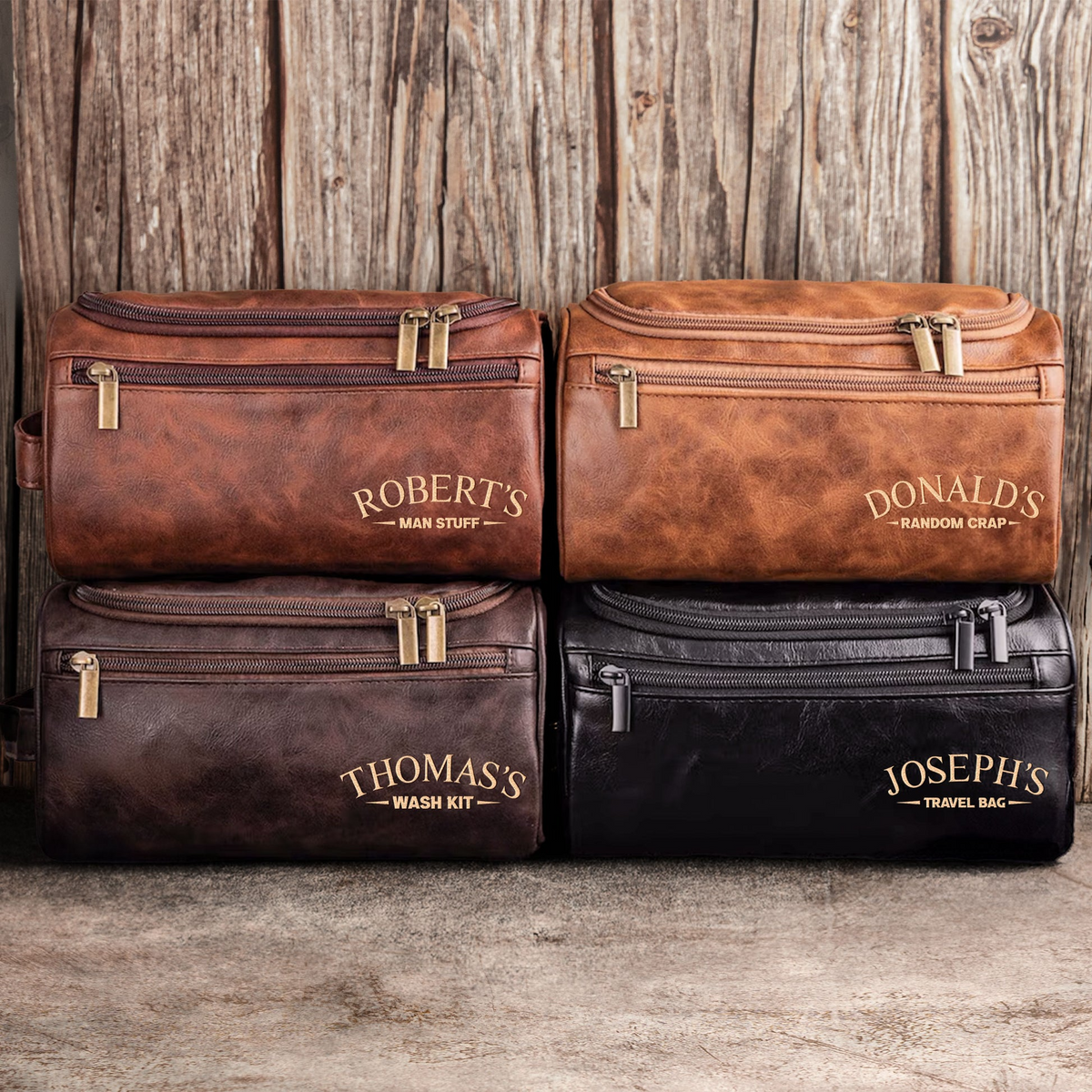 Man Stuff - Personalized Leather Toiletry Bag - Father's Day Gift for Him, Husband, Dad, Papa, or Grandpa