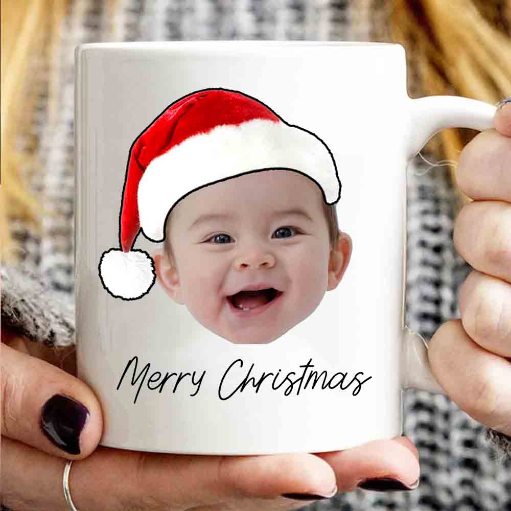 Custom Photo Merry Christmas Baby Face - Personalized Custom Mug - Father's Day, Mother's Day, Birthday, Christmas Gift For Dad, Mom