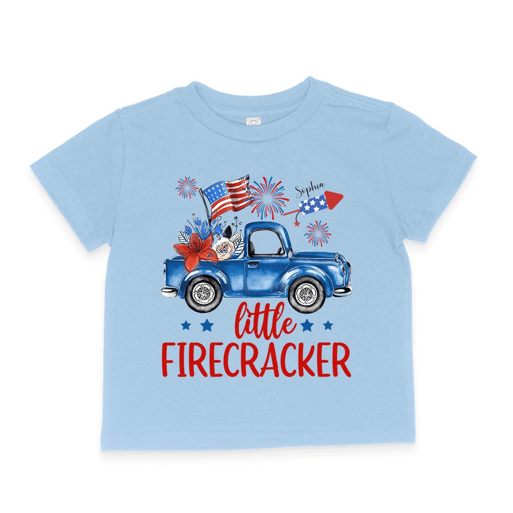 Personalized Little Firecracker 4th of July Patriotic t-shirt, alternate view 4