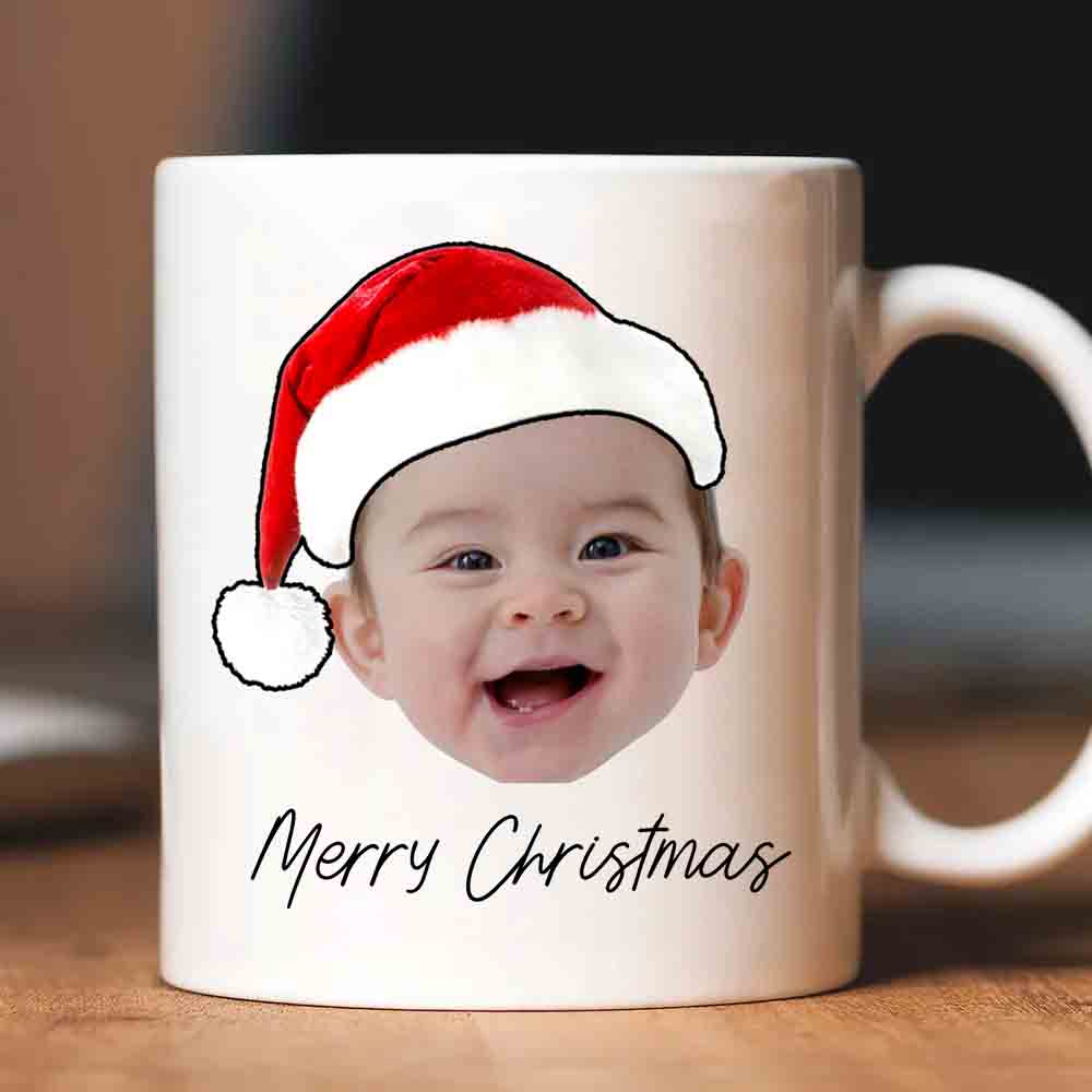 Custom Photo Merry Christmas Baby Face mug, alternate view 2