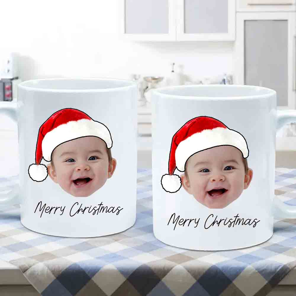 Custom Photo Merry Christmas Baby Face mug, alternate view 3