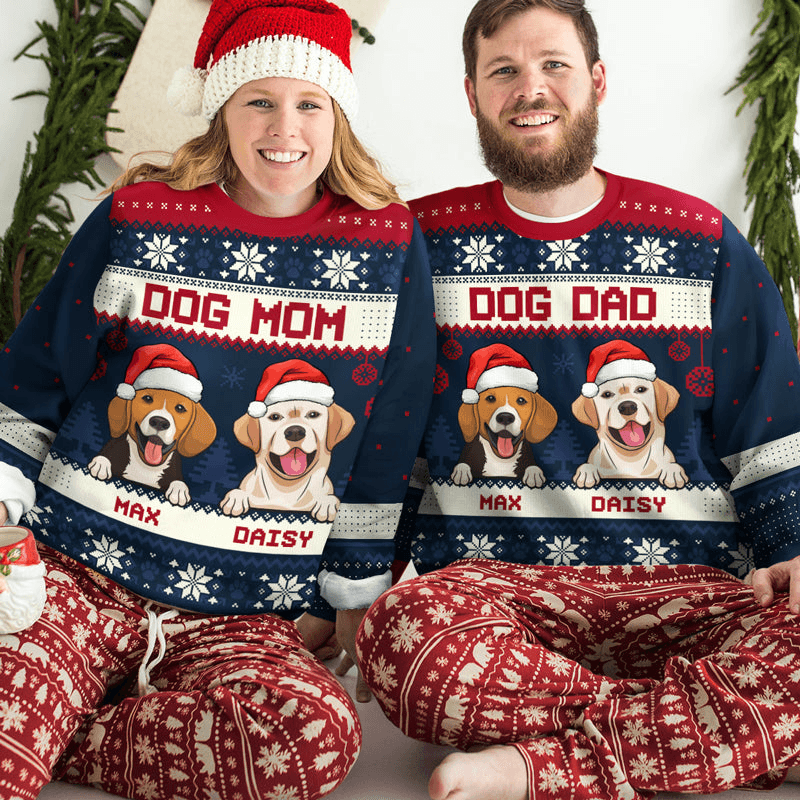 Personalized Best Dog Mom Dog Dad Ever ugly Christmas sweater, alternate view 3