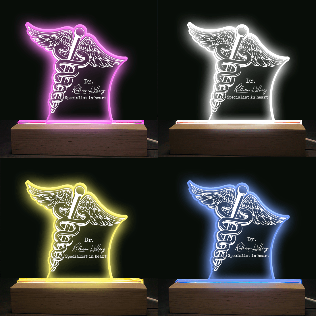 Caduceus Staff of Hermes - Acrylic Plaque Led Lamp - Personalized Gift for Nurse, Doctor, CNA, Healthcare, Registered RN - Suzitee Store