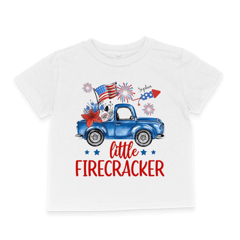 Personalized Little Firecracker 4th of July Patriotic t-shirt, main view