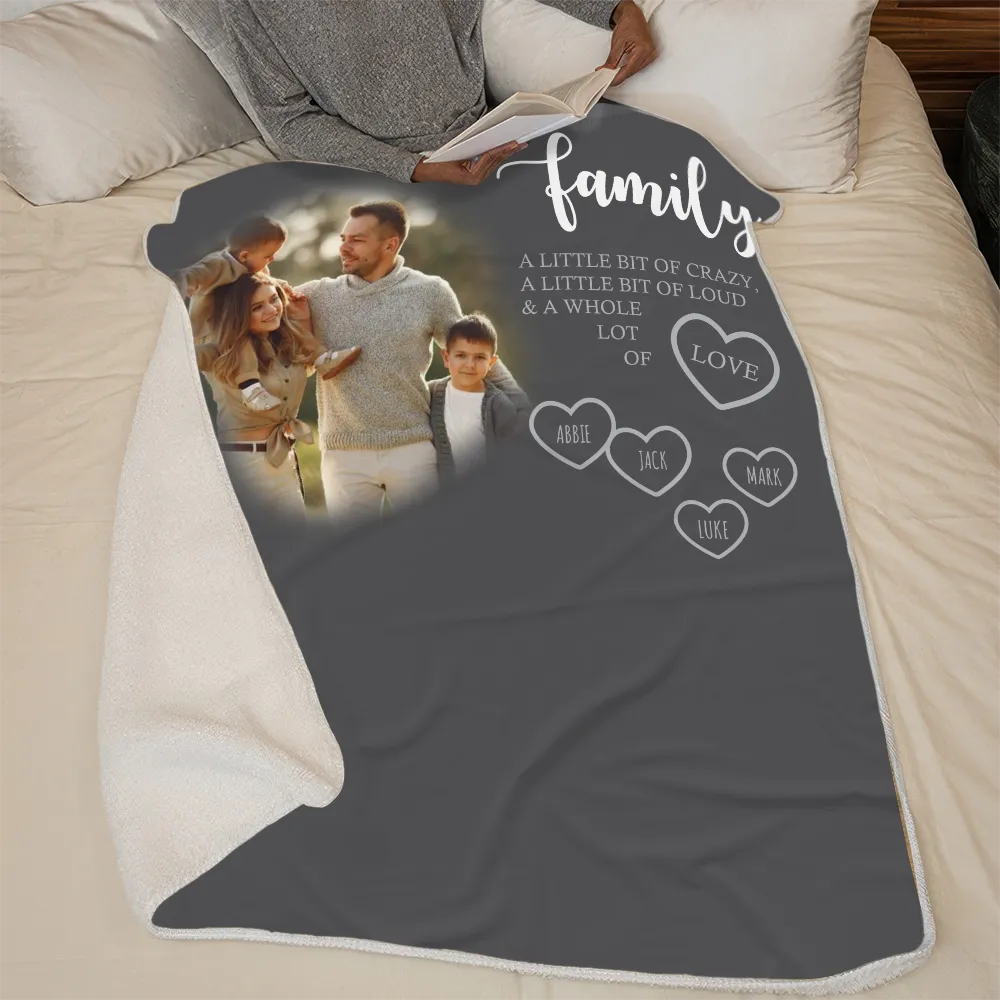 Personalized Family A Little Bit Of Crazy fleece blanket, size guide chart