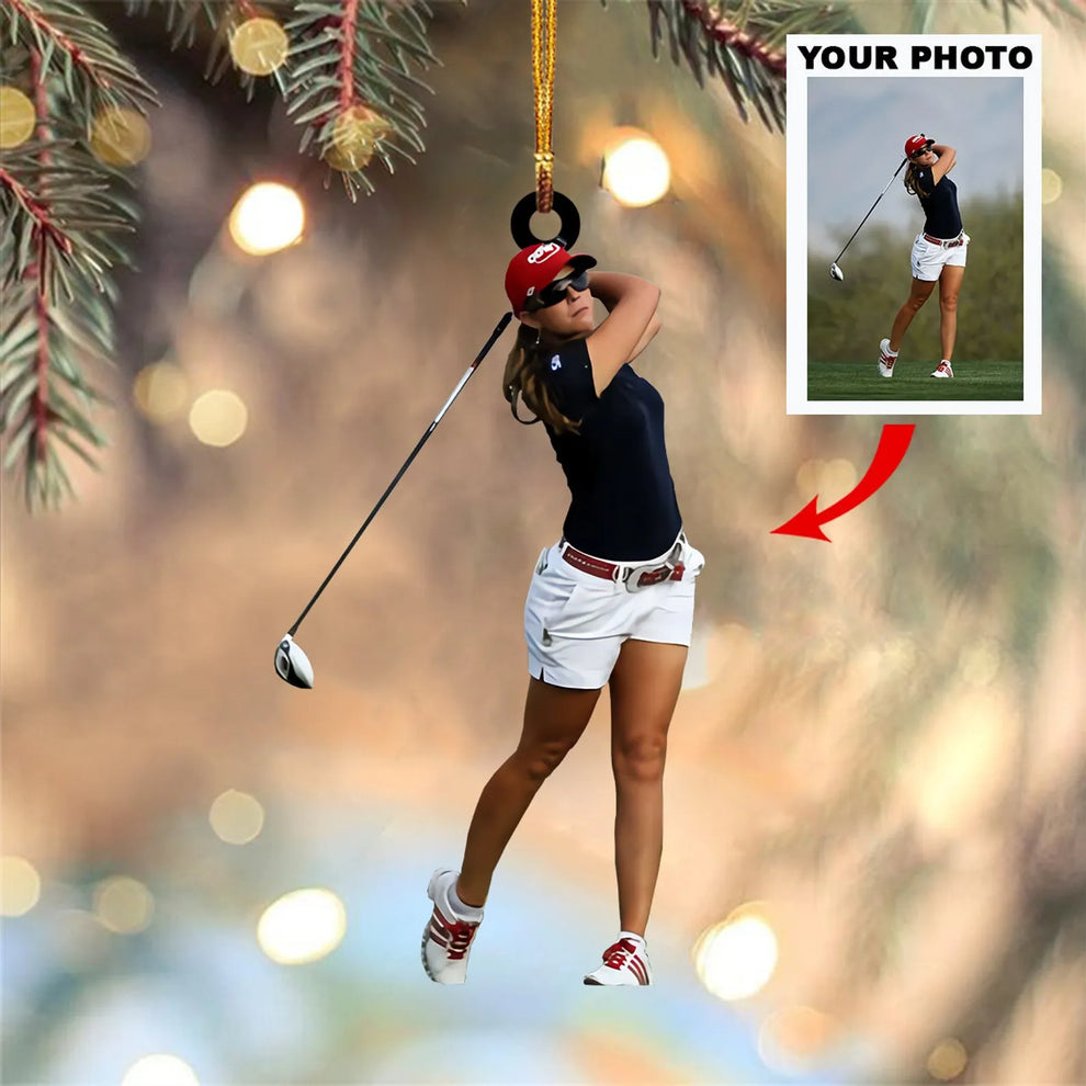 Personalized Golfer Photo Ornament custom shaped acrylic ornament, main view