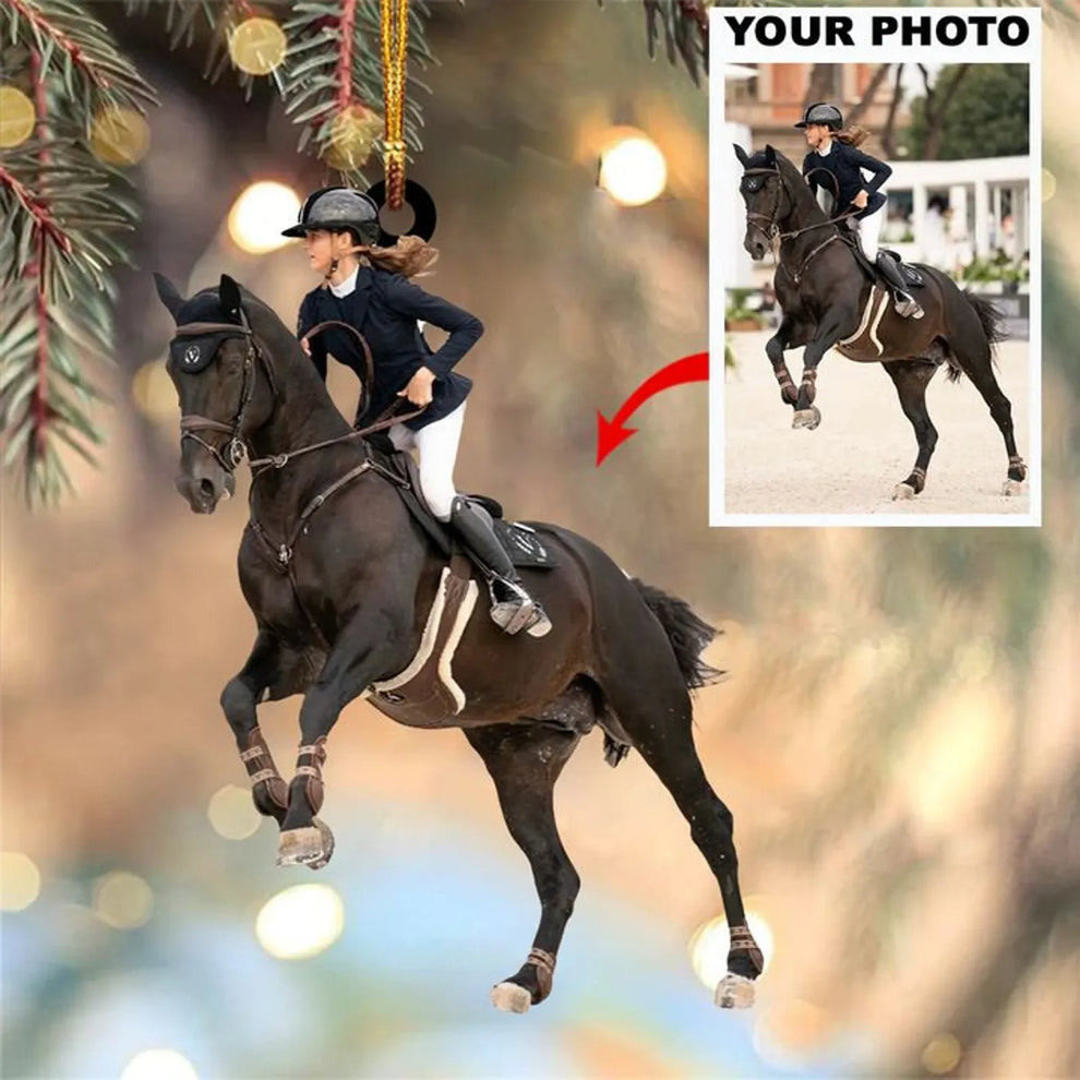 Custom Horse Photo Ornament, Personalized Equestrian Gift fo personalized custom shaped acrylic ornament, main view