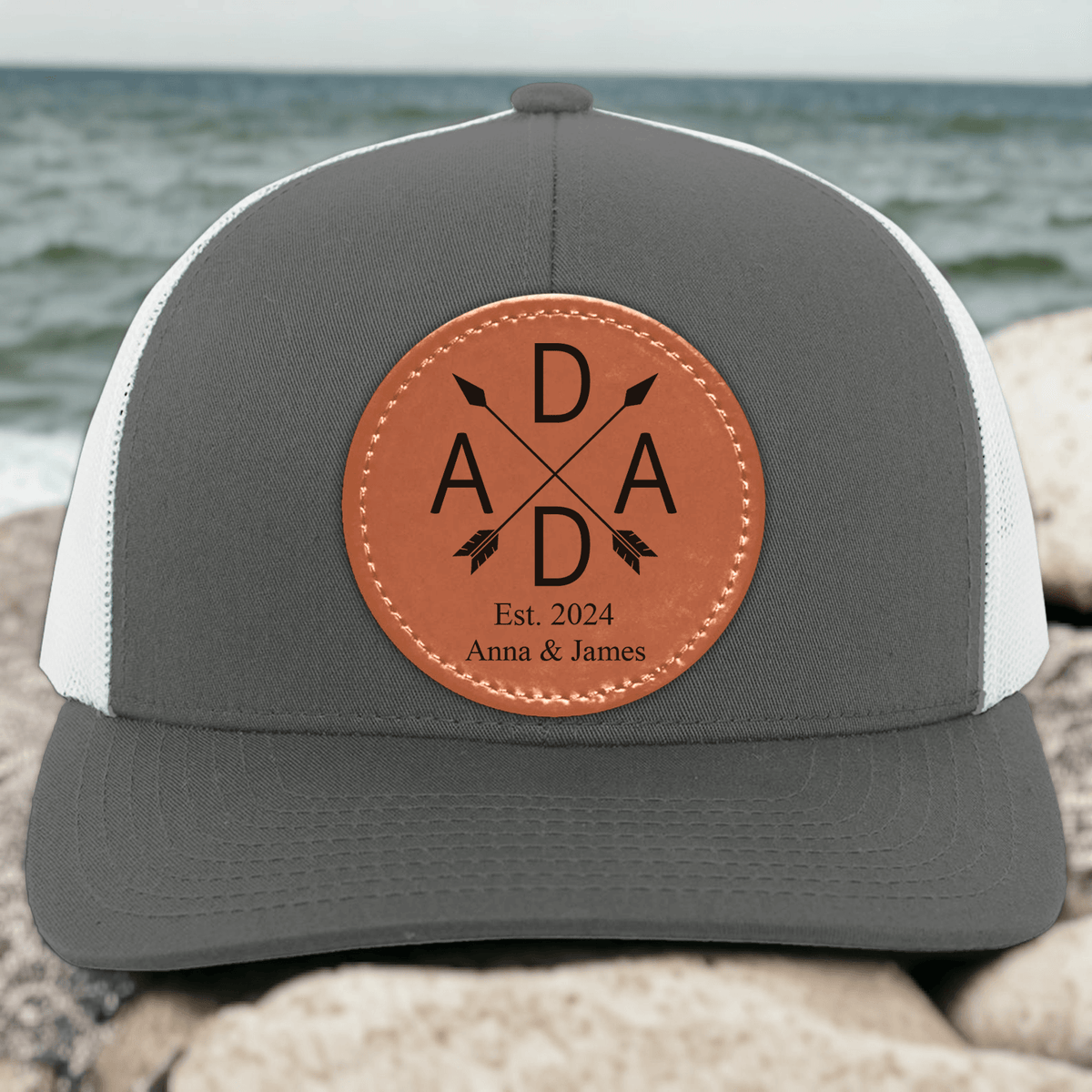 Custom Papa Trucker Hat with Kids' Names - Personalized Leather Patch Hat/Cap - Father's Day Gift for Him, Husband, Daddy, Grandpa, Dad