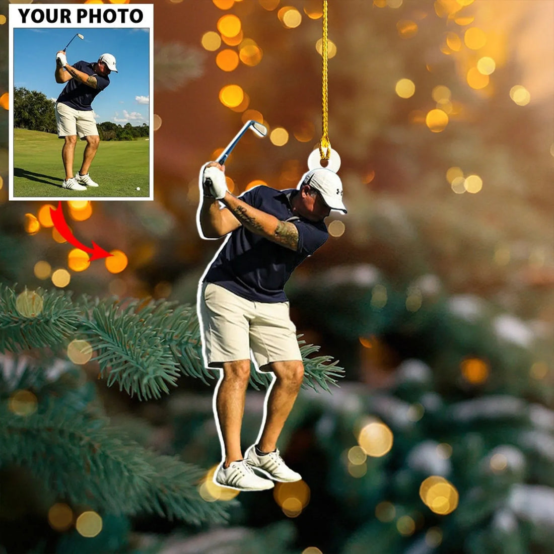Personalized Golfer Photo Ornament custom shaped acrylic ornament, alternate view 3